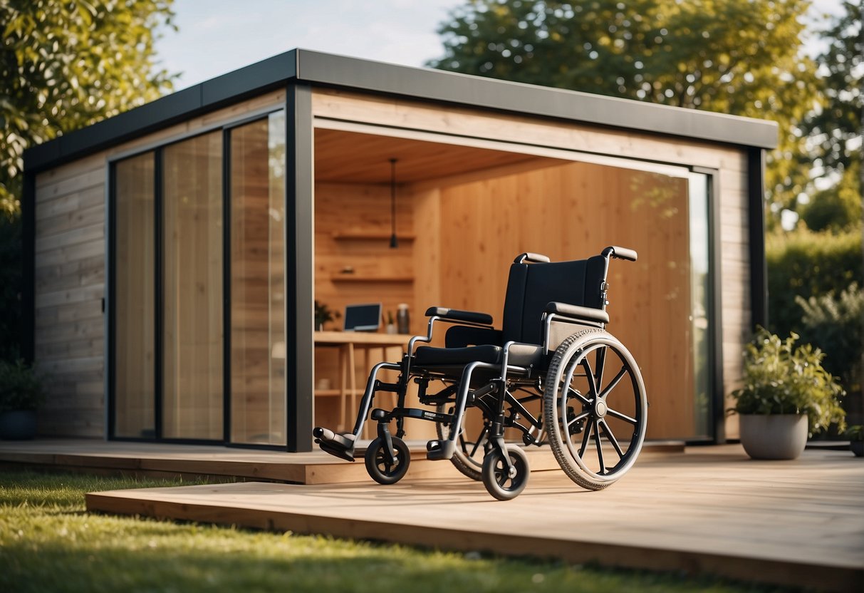A wheelchair-accessible garden studio is being installed, showing cost details and construction process