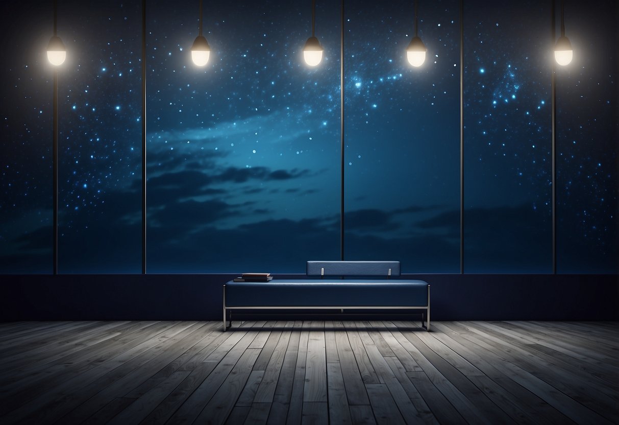 A blue night wall in ambient lighting, revealing hidden tones or creating an illusion