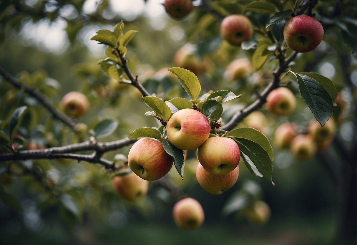 A Japanese apple tree being pruned in a garden setting