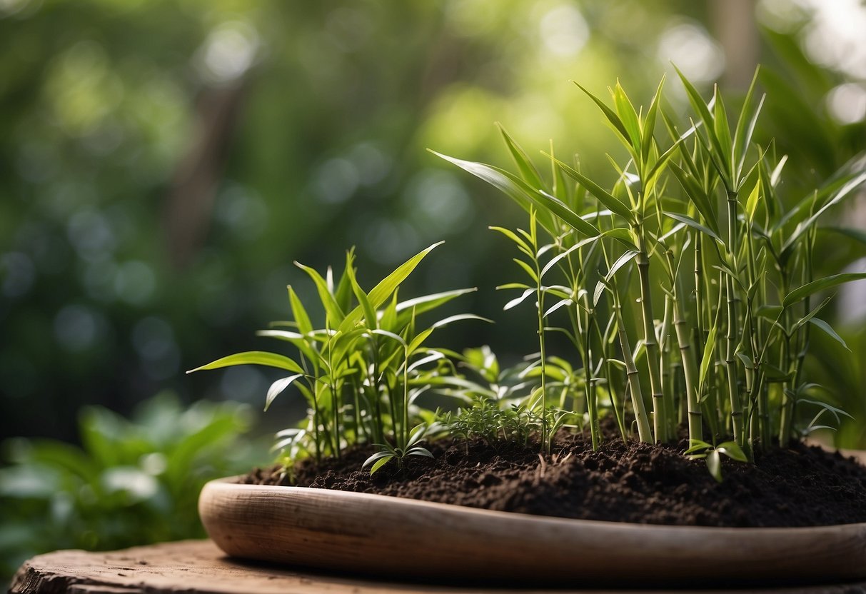 Lush garden scene with bamboo cuttings, no roots