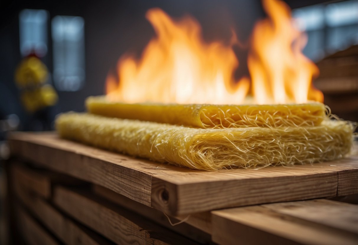 A wooden or glass wool insulation being tested for fire resistance and safety