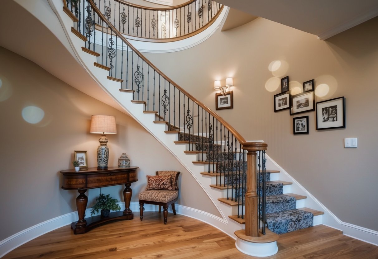 A staircase with decorative accessories and personalized finishes