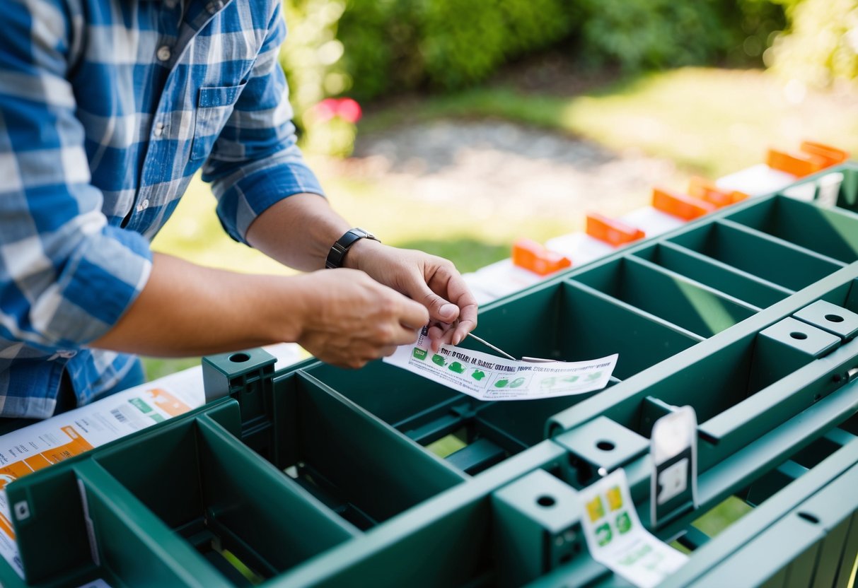 A person assembling a garden furniture set, following the instructions and taking necessary precautions