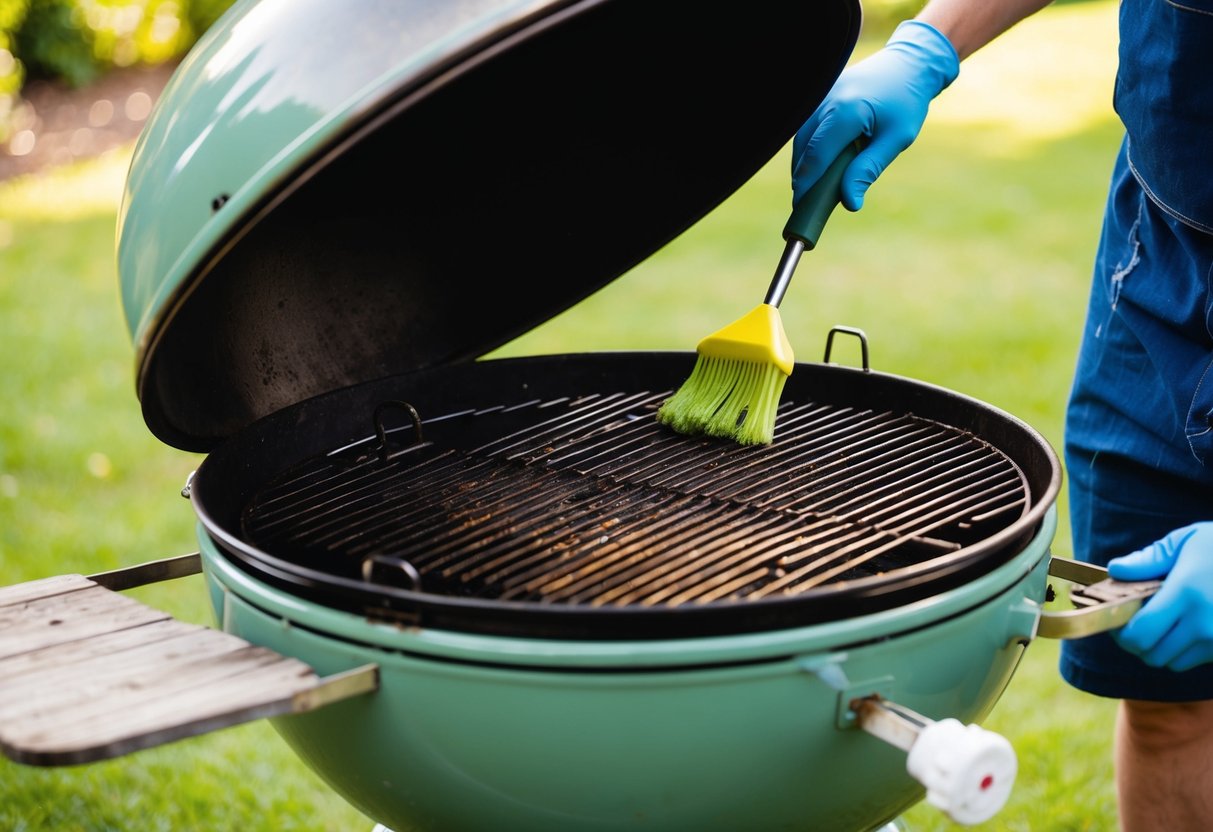 A rusty barbecue grill being restored to its former glory through cleaning and polishing, showcasing the transformation from a neglected state to a shiny and usable condition