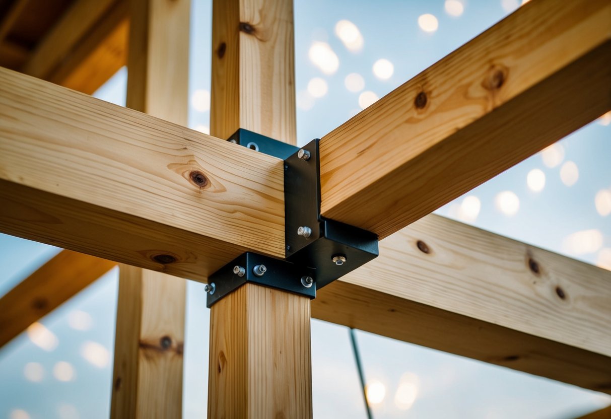 A wooden structure with strong connections and bracing material against external forces