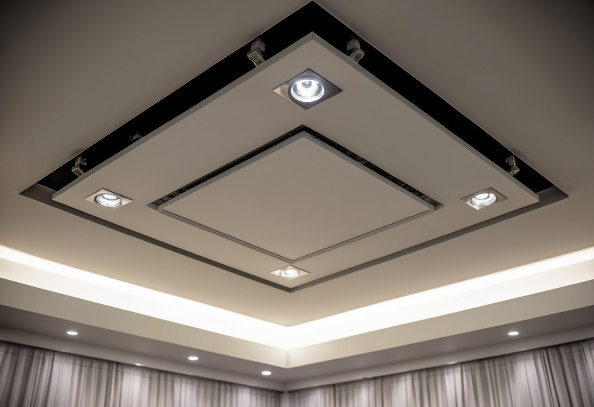 A false ceiling with integrated spotlights, featuring clean and precise finishing touches