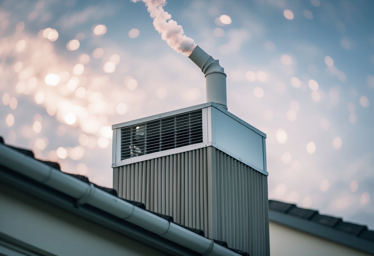 A charming and discreet ventilation system installed on the top floor of a building, emitting a quiet and subtle hum