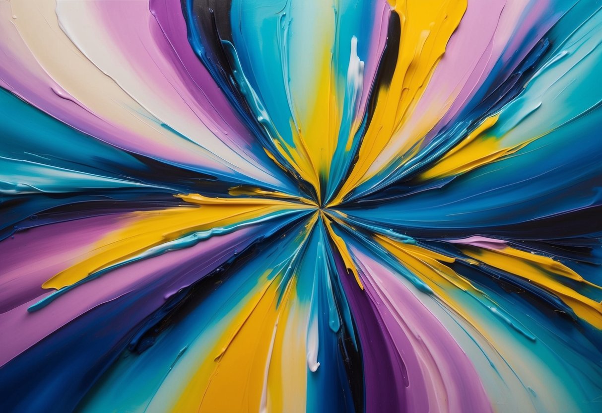 A vibrant abstract painting by Azucena Caamaño, showcasing a dynamic evolution of artistic expression