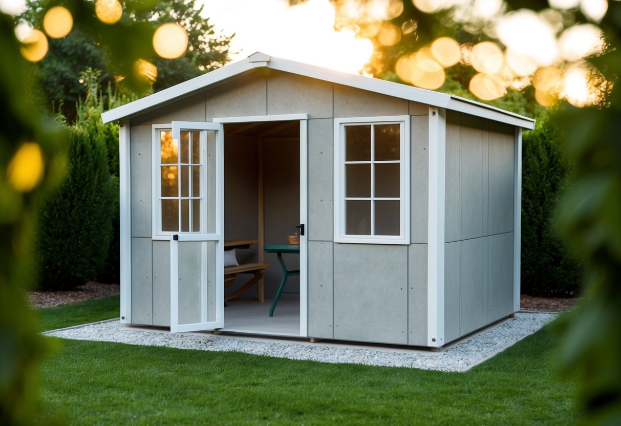 A prefabricated concrete garden shed with customizable design options