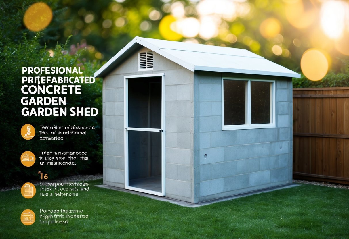 A prefabricated concrete garden shed with maintenance tips and lifespan information