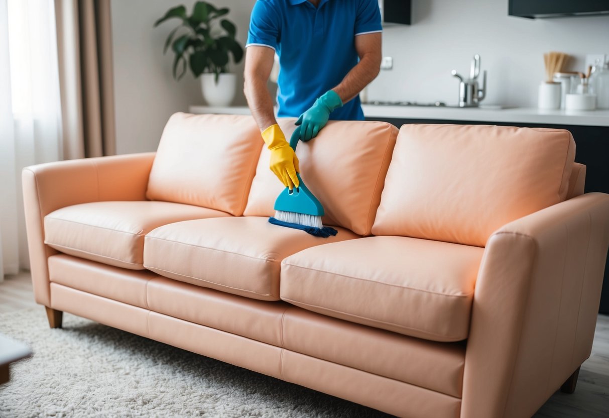 A peach skin sofa being regularly cleaned and maintained in a daily routine