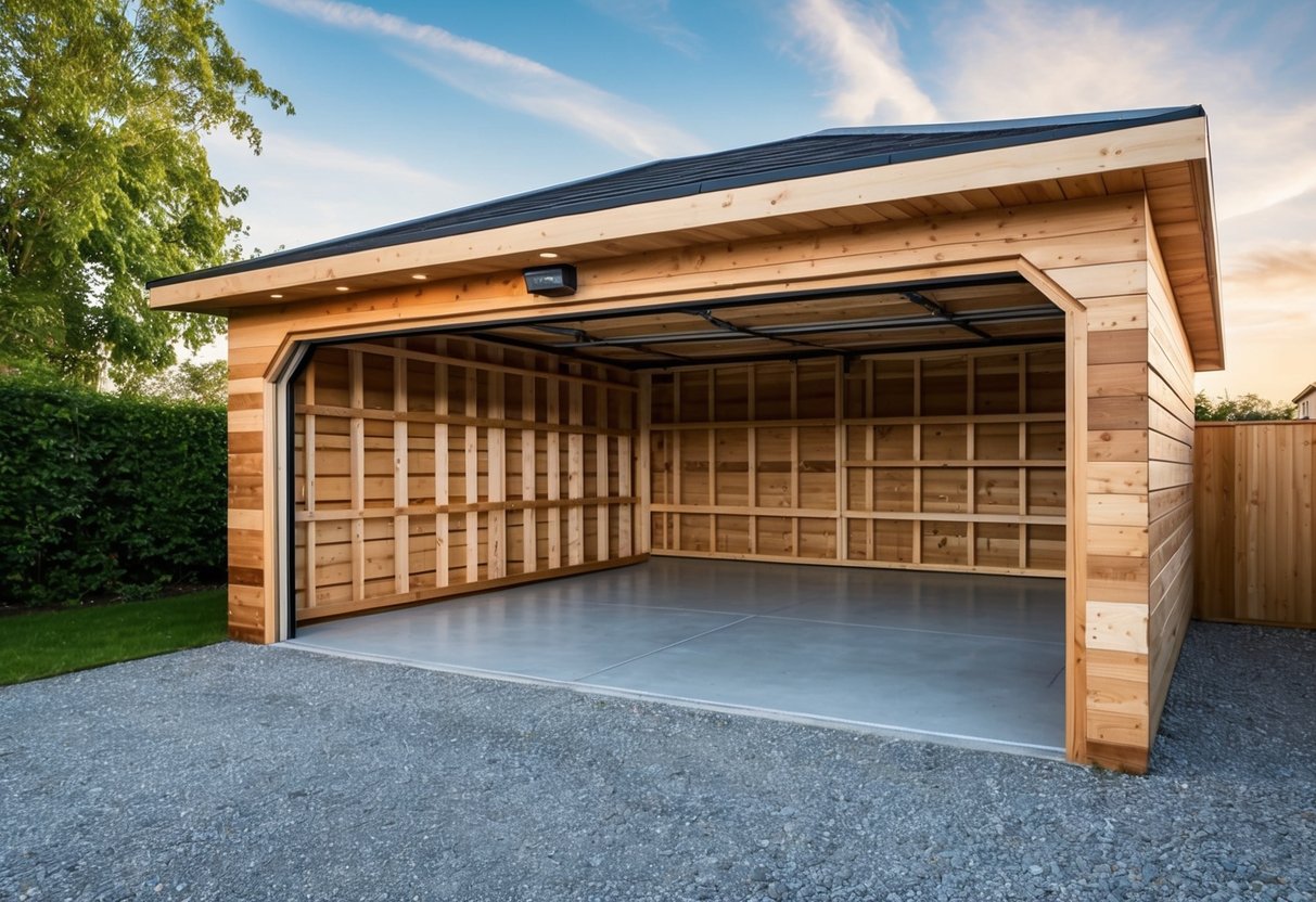 A garage made of wooden pallets with a smooth finish and sealed for waterproofing