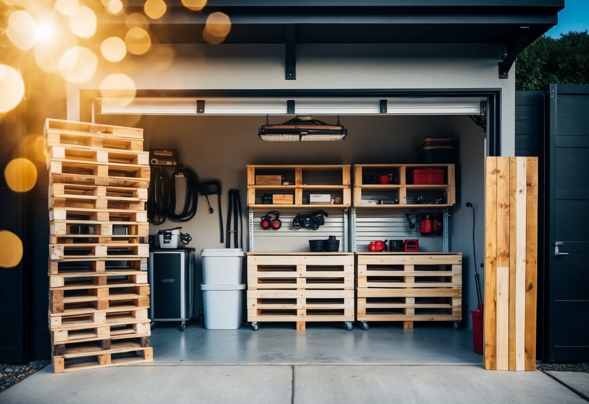 A personalized garage with DIY tips using wooden pallets