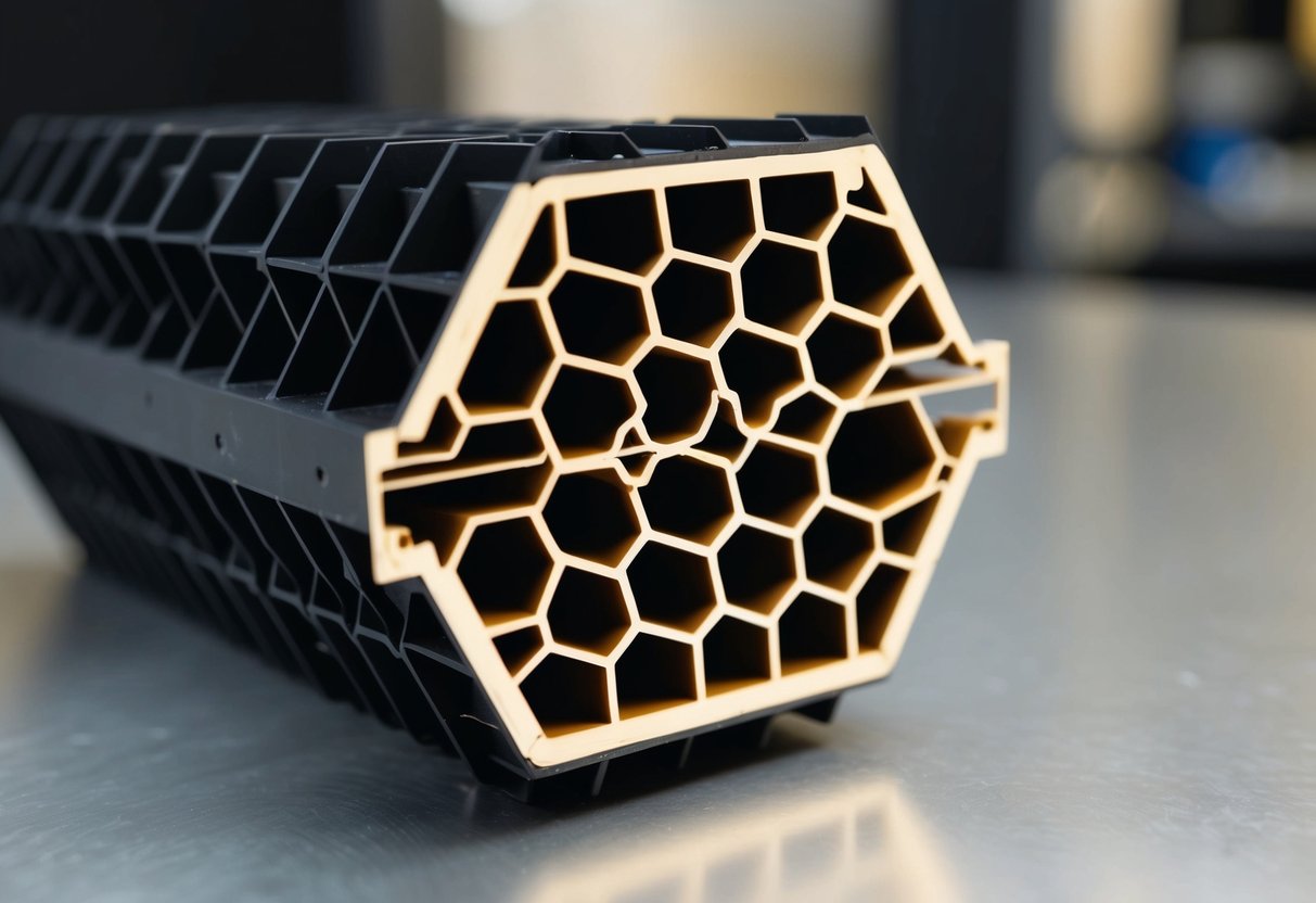 A cross-section of a honeycomb-like structure, showing both its advantages and disadvantages in a clear and detailed manner