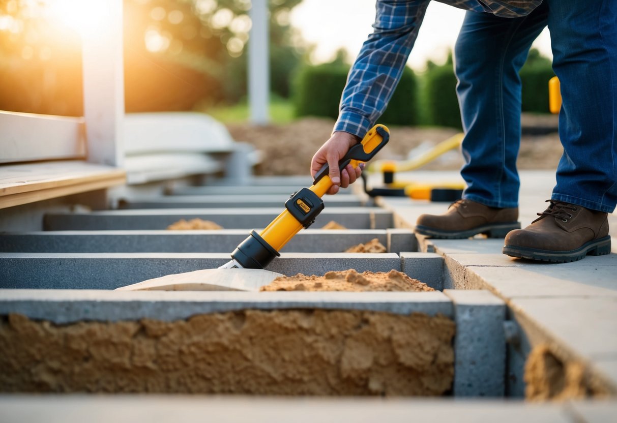 A garage foundation being inspected for structural integrity and insulation