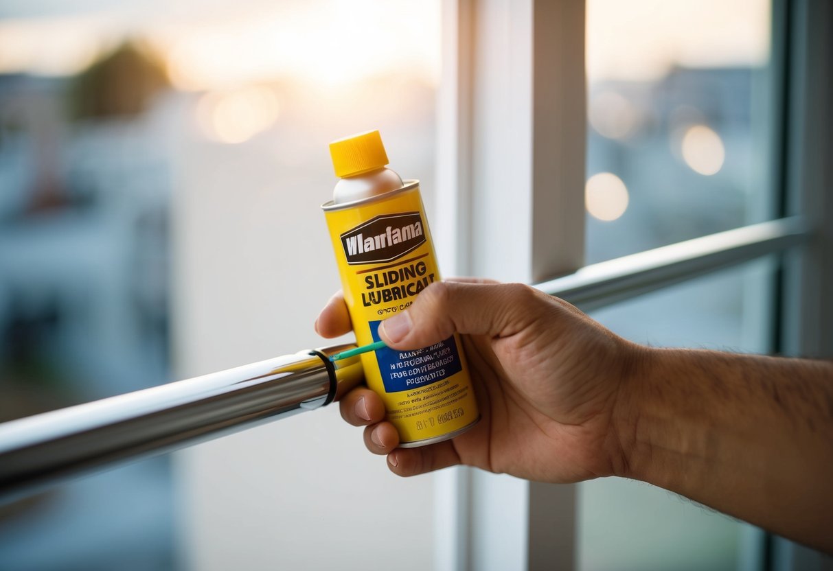 A hand applying lubricant to a sliding door rail, diagnosing and fixing the problem of slippage