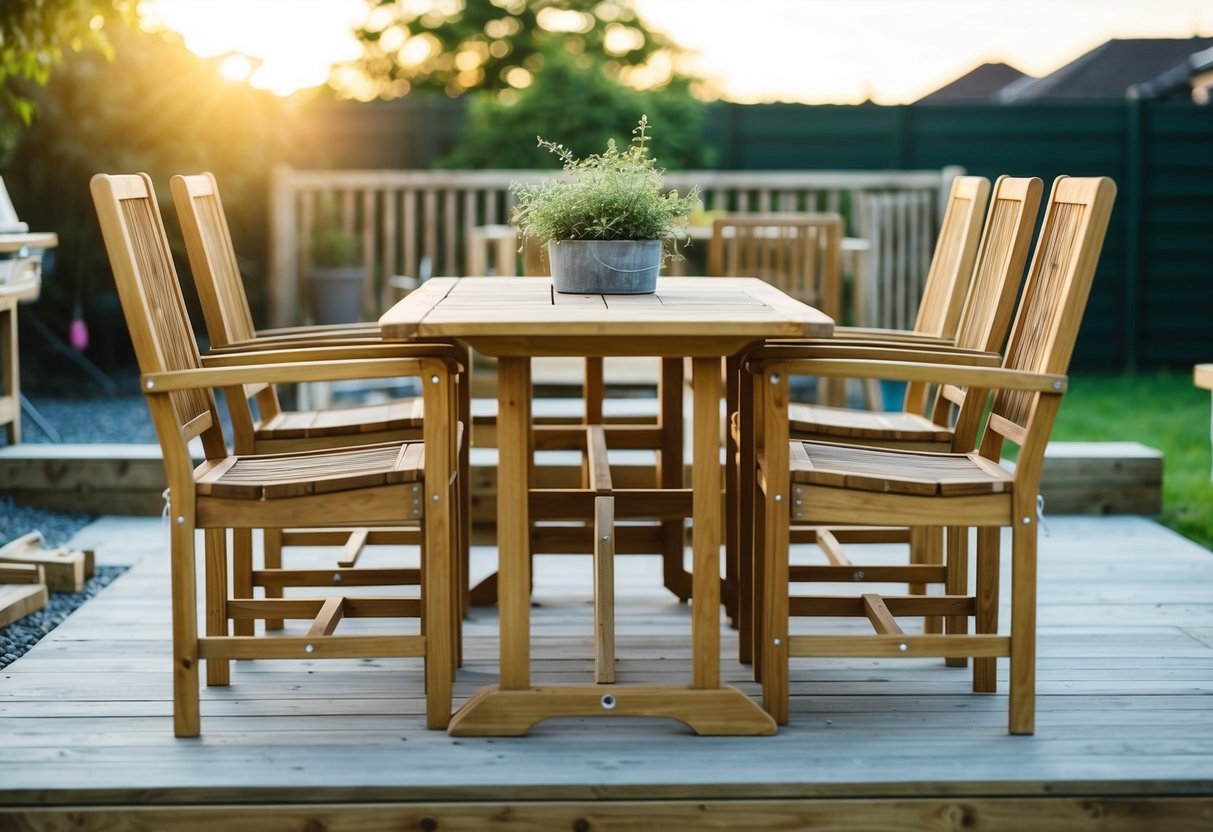 An outdoor wooden garden furniture set being designed and planned for fabrication