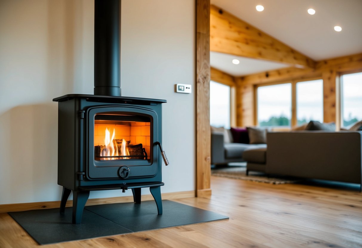 A wood stove with a correctly installed distance connection pipe