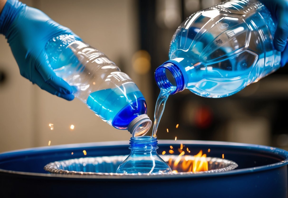 A plastic bottle being melted and reshaped into a new form