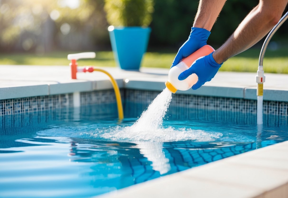 A pool with a saltwater system is being treated with a shock chlorine dosage according to specific protocols for effective treatment